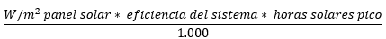 energía de una placa por metro cuadrado